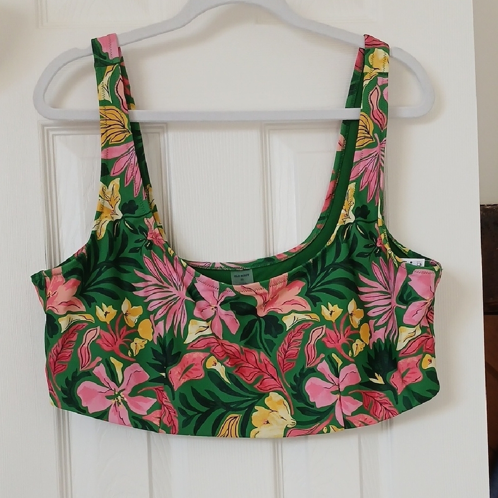 Old Navy Activewear Workout Yoga Green Tropical Floral Sports Bra Crop Top  3X
